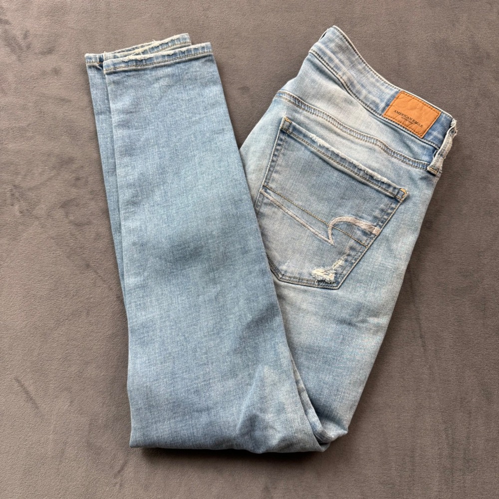 American Eagle Super Stretch X Skinny Jeans Light Wash Distressed 6 Short